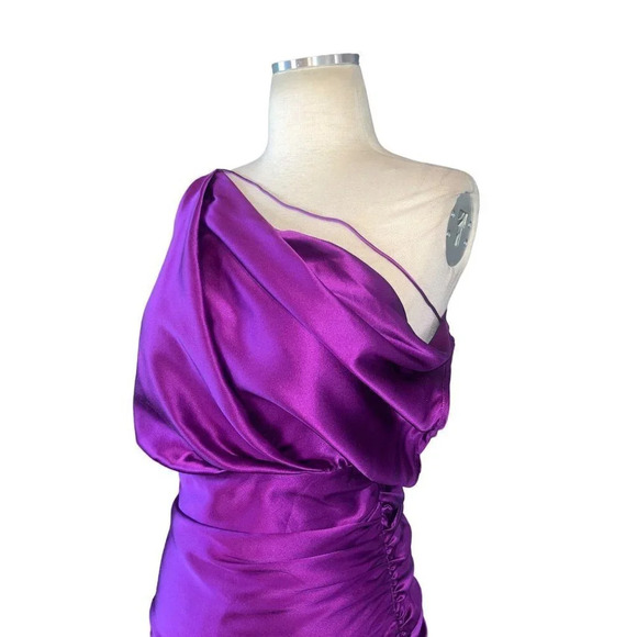 The Sei Strapped Cowl Neck Mini Dress in Acai 2 New Womens Mini Satin - Picture 6 of 12